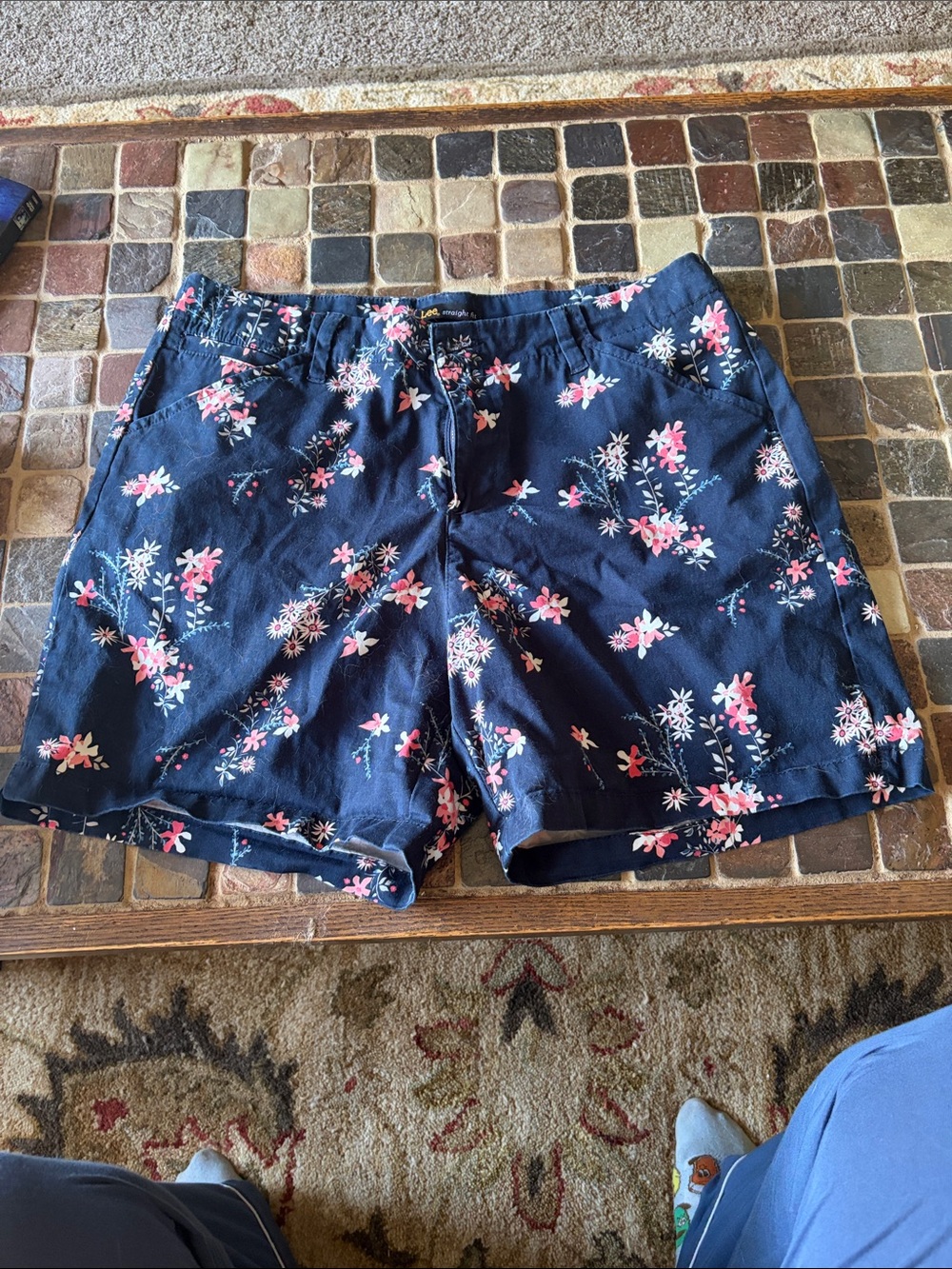 Lee Navy Floral Womens Shorts with Pink Accents